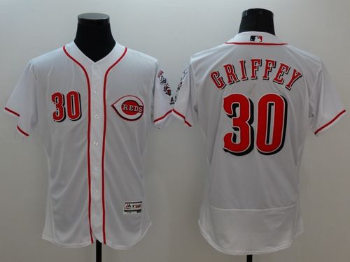 Reds #30 Ken Griffey White Flexbase Authentic Collection Stitched Jersey