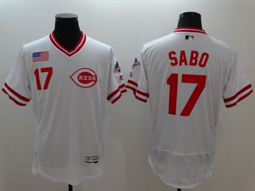 Reds #17 Chris Sabo White Flexbase Authentic Collection Cooperstown Stitched Jersey
