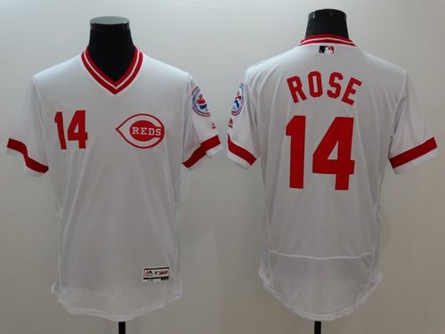 Reds #14 Pete Rose White Flexbase Authentic Collection Cooperstown Stitched Jersey