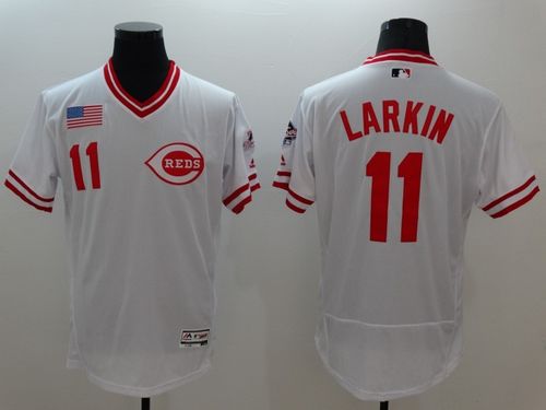 Reds #11 Barry Larkin White Flexbase Authentic Collection Cooperstown Stitched Jersey