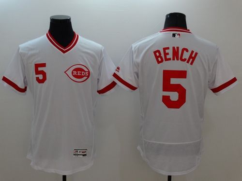 Reds #5 Johnny Bench White Flexbase Authentic Collection Cooperstown Stitched Jersey