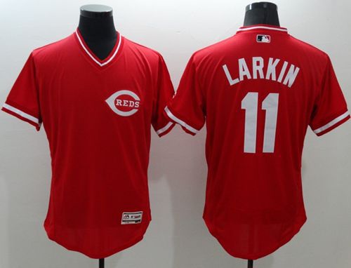 Reds #11 Barry Larkin Red Flexbase Authentic Collection Cooperstown Stitched Jersey