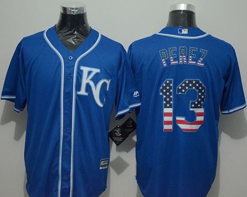Royals #13 Salvador Perez Blue USA Flag Fashion Stitched Jersey