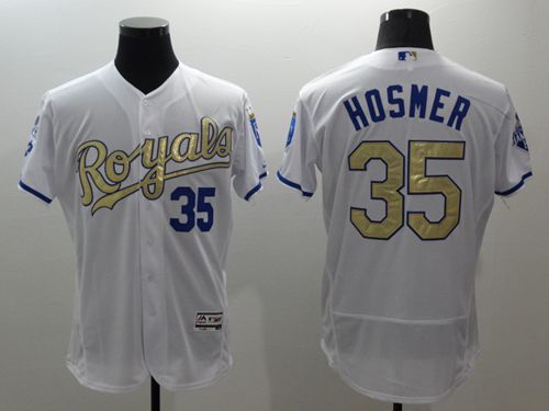 Royals #35 Eric Hosmer White 2015 World Series Champions Gold Program FlexBase Authentic Stitched Jersey