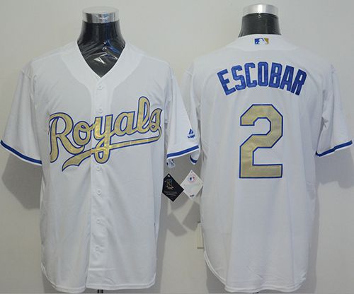 Royals #2 Alcides Escobar White New Cool Base 2015 World Series Champions Gold Program Stitched Jersey