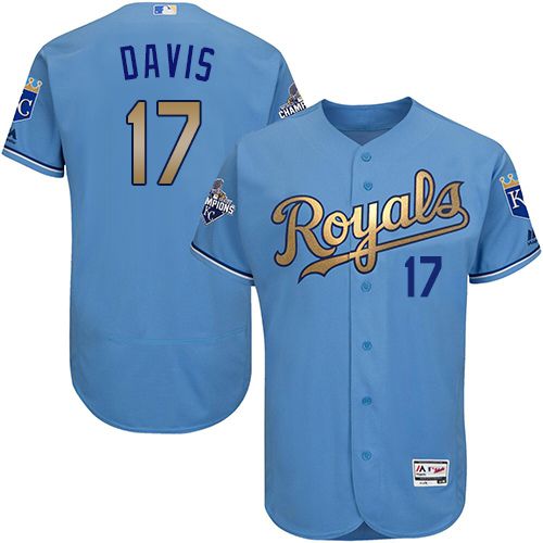 Royals #17 Wade Davis Light Blue FlexBase Authentic 2015 World Series Champions Gold Program Stitched Jersey