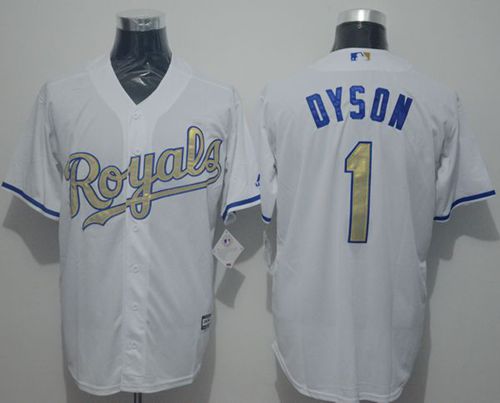 Royals #1 Jarrod Dyson White New Cool Base 2015 World Series Champions Gold Program Stitched Jersey