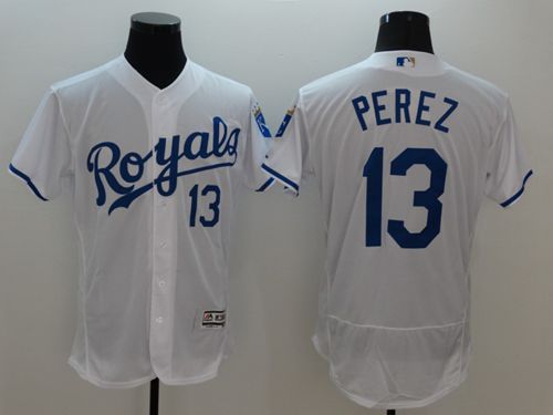 Royals #13 Salvador Perez White Flexbase Authentic Collection Stitched Jersey