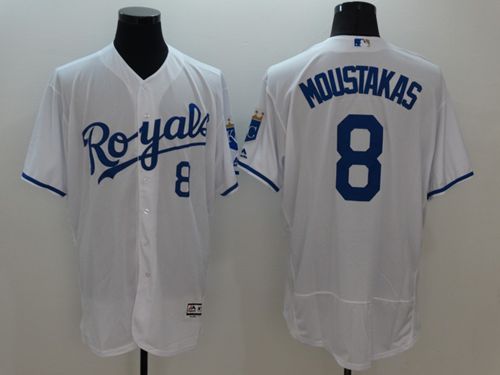 Royals #8 Mike Moustakas White Flexbase Authentic Collection Stitched Jersey