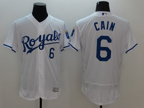 Royals #6 Lorenzo Cain White Flexbase Authentic Collection Stitched Jersey