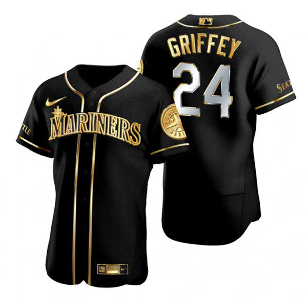Seattle Mariners #24 Ken Griffey Black Gold Edition Flex Base Stitched Jersey