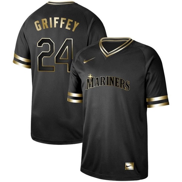 Seattle Mariners #24 Ken Griffey Black Gold Stitched Jersey
