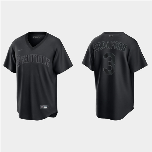 Seattle Mariners #3 J.P. Crawford Black Pitch Black Fashion Replica Stitched Jersey