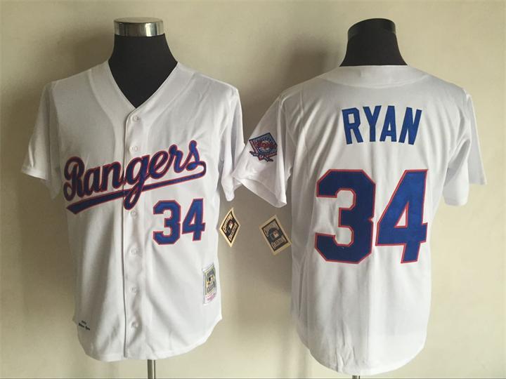 Texas Rangers #34 Nolan Ryan Mitchell And Ness White Throwback Stitched Jersey