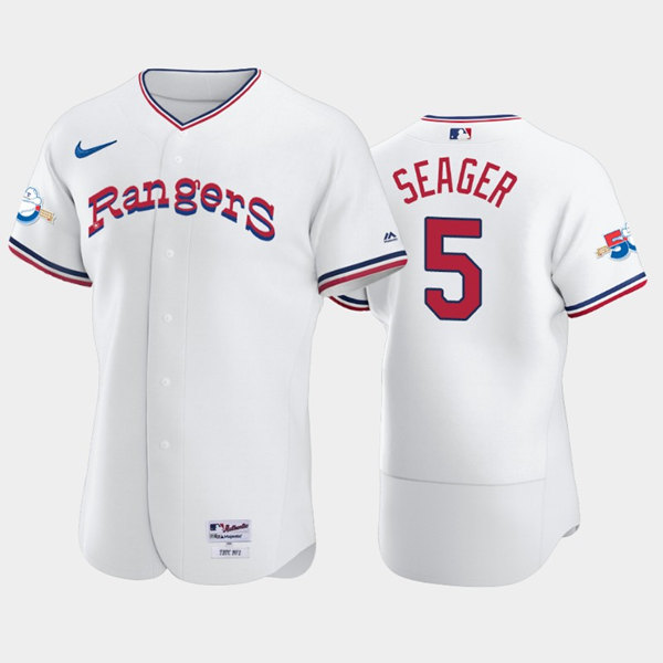 Texas Rangers #5 Corey Seager White 50th Anniversary Throwback Stitched Jersey