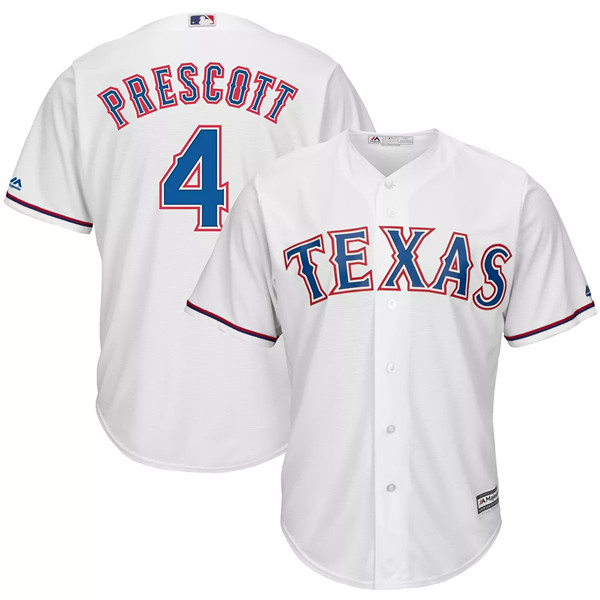 Texas Rangers #4 Dak Prescott White Cool Base Stitched Baseball Jersey