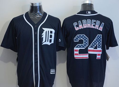 Tigers #24 Miguel Cabrera Navy Blue USA Flag Fashion Stitched Jersey