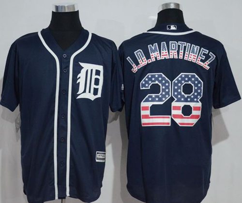 Tigers #28 J. D. Martinez Navy Blue USA Flag Fashion Stitched Jersey