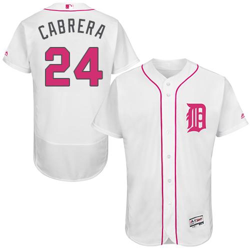 Tigers #24 Miguel Cabrera White Flexbase Authentic Collection 2016 Mother's Day Stitched Jersey