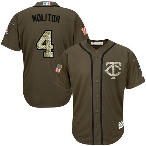 Twins #4 Paul Molitor Green Salute To Service Stitched Jersey