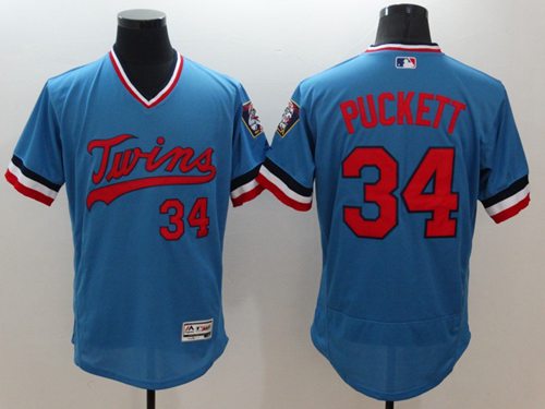 Twins #34 Kirby Puckett Light Blue Flexbase Authentic Collection Cooperstown Stitched Jersey
