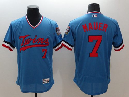 Twins #7 Joe Mauer Light Blue Flexbase Authentic Collection Cooperstown Stitched Jersey