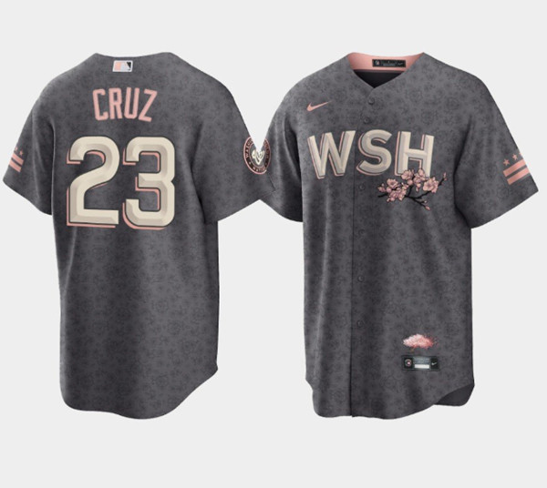 Washington Nationals #23 Nelson Cruz 2022 Gray City Connect Cherry Blossom Cool Base Stitched Jersey