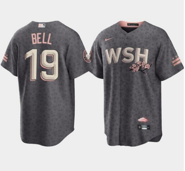 Washington Nationals #19 Josh Bell 2022 Gray City Connect Cherry Blossom Cool Base Stitched Jersey