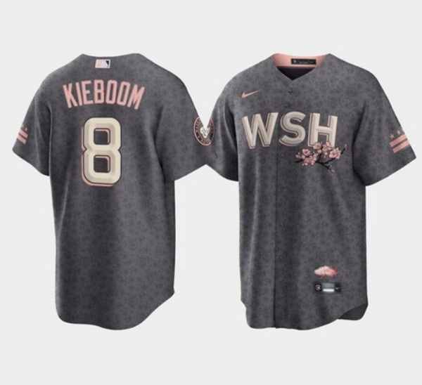 Washington Nationals #8 Carter Kieboom 2022 Gray City Connect Cherry Blossom Cool Base Stitched Jersey
