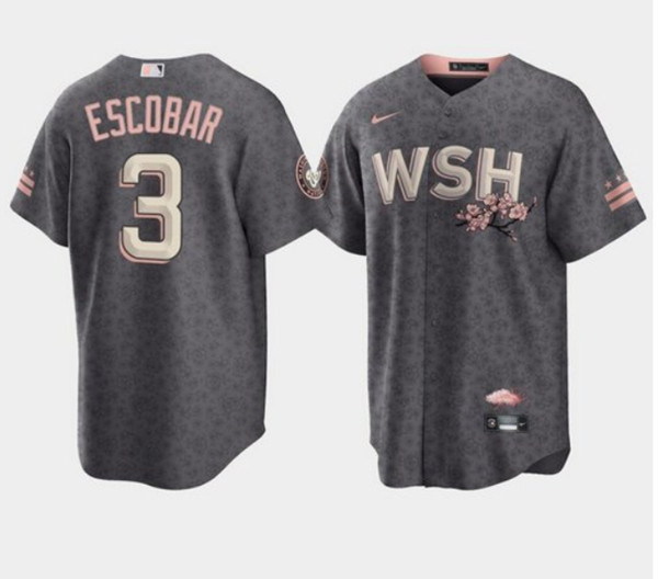 Washington Nationals #3 Alcides Escobar 2022 Gray City Connect Cherry Blossom Cool Base Stitched Jersey