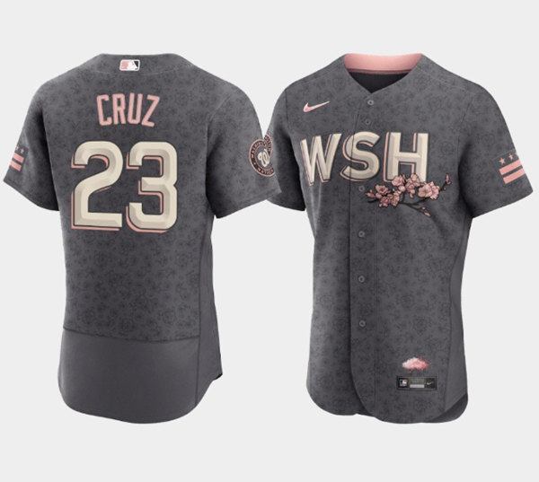 Washington Nationals #23 Nelson Cruz 2022 Gray City Connect Cherry Blossom Flex Base Stitched Jersey