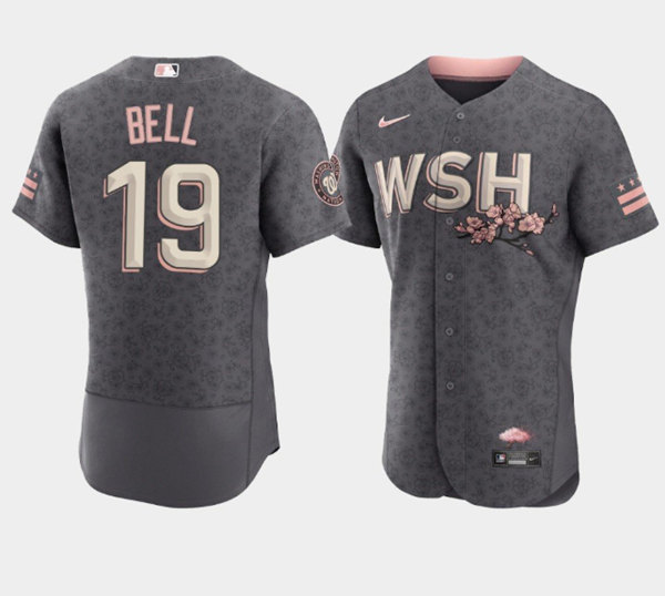 Washington Nationals #19 Josh Bell 2022 Gray City Connect Cherry Blossom Flex Base Stitched Jersey