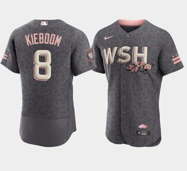Washington Nationals #8 Carter Kieboom 2022 Gray City Connect Cherry Blossom Flex Base Stitched Jersey
