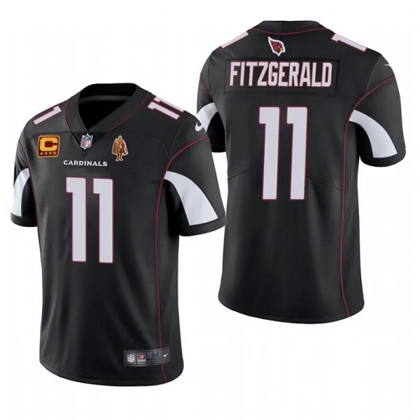 Arizona Cardinals #11 Larry Fitzgerald Black With C Patch Walter Payton Patch Limited Stitched Jersey