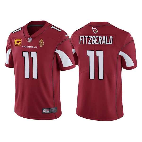 Arizona Cardinals #11 Larry Fitzgerald Red With C Patch Walter Payton Patch Limited Stitched Jersey