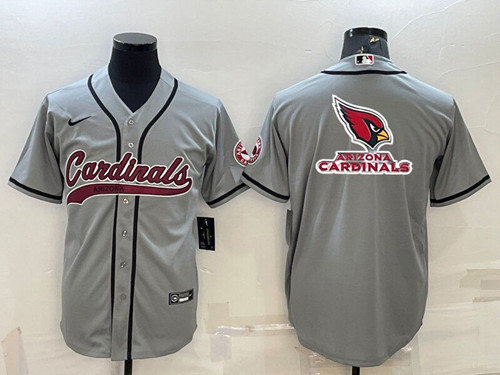 Arizona Cardinals Grey Team Big Logo With Patch Cool Base Stitched Baseball Jersey