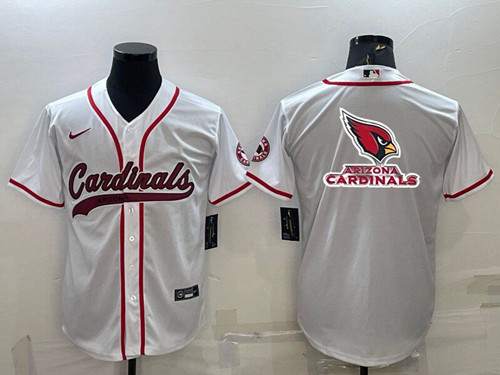 Arizona Cardinals White Team Big Logo With Patch Cool Base Stitched Baseball Jersey