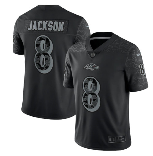 Baltimore Ravens #8 Lamar Jackson Black Reflective Limited Stitched Football Jersey