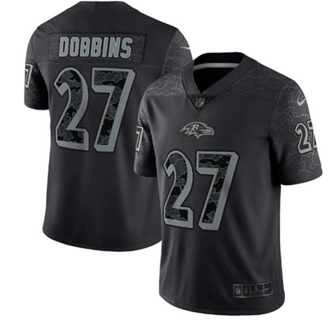 Baltimore Ravens #27 J.K. Dobbins Black Reflective Limited Stitched Football Jersey