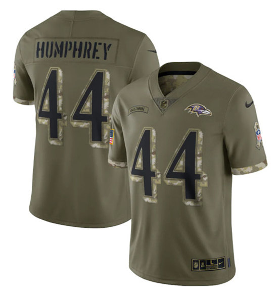 Baltimore Ravens #44 Marlon Humphrey 2022 Olive Salute To Service Limited Stitched Jersey
