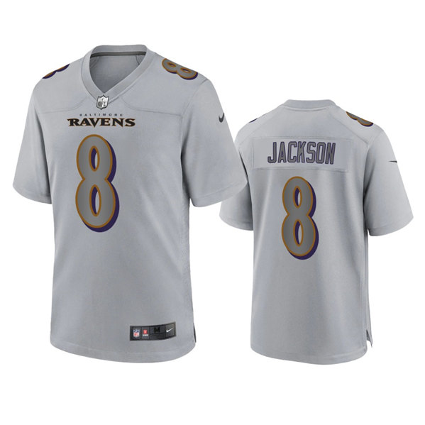 Baltimore Ravens #8 Lamar Jackson Gray Atmosphere Fashion Stitched Game Jersey