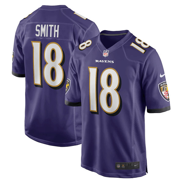 Baltimore Ravens #18 Roquan Smith Purple Game Jersey