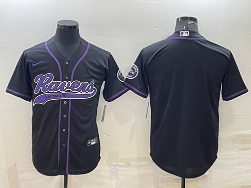 Baltimore Ravens Blank Black With Patch Cool Base Stitched Baseball Jersey