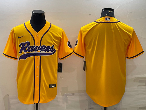 Baltimore Ravens Blank Yellow With Patch Cool Base Stitched Baseball Jersey
