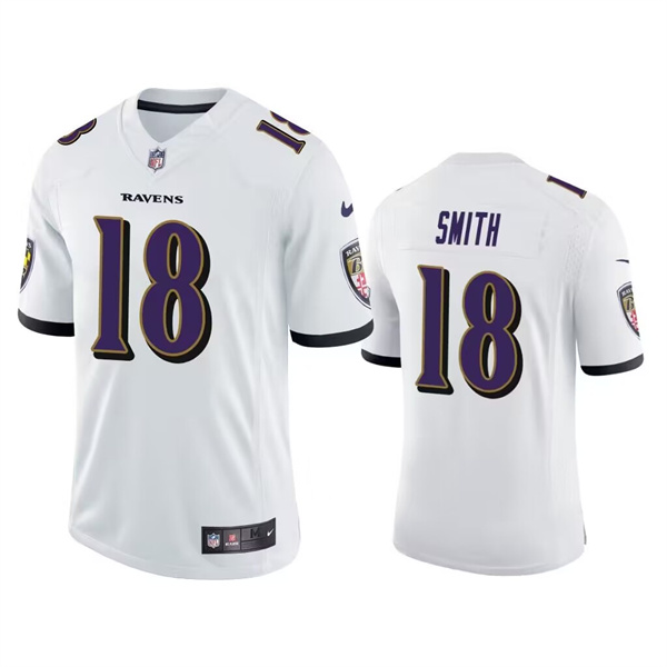 Baltimore Ravens #18 Roquan Smith White Game Jersey