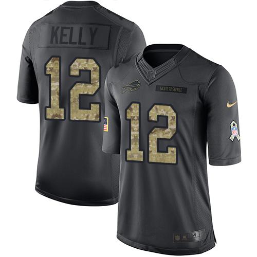 Bills #12 Jim Kelly Black Stitched Limited 2016 Salute To Service Nike Jersey