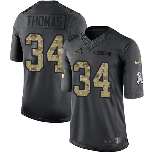 Bills #34 Thurman Thomas Black Stitched Limited 2016 Salute To Service Nike Jersey