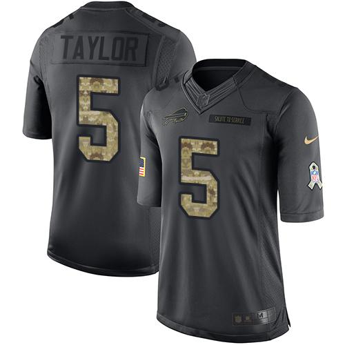 Bills #5 Tyrod Taylor Black Stitched Limited 2016 Salute To Service Nike Jersey
