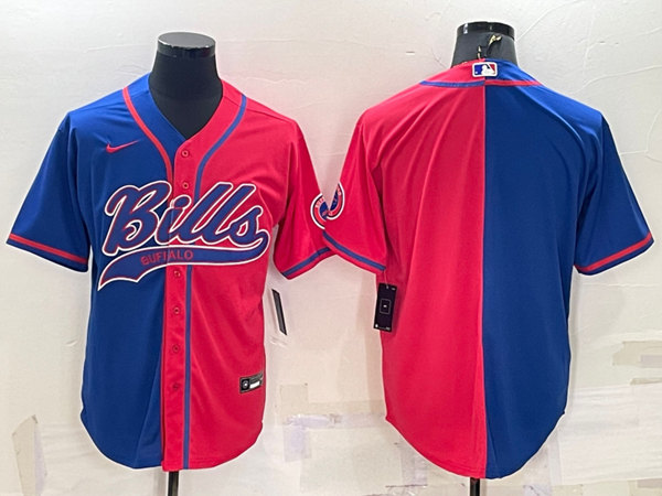 Buffalo Bills Blank Royal Red Split With Patch Cool Base Stitched Baseball Jersey