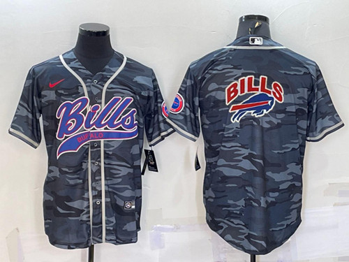 Buffalo Bills Blank Grey Camo Team Big Logo With Patch Cool Base Stitched Baseball Jersey